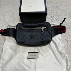 Gucci Black Belt Bag with Red and Blue Accents